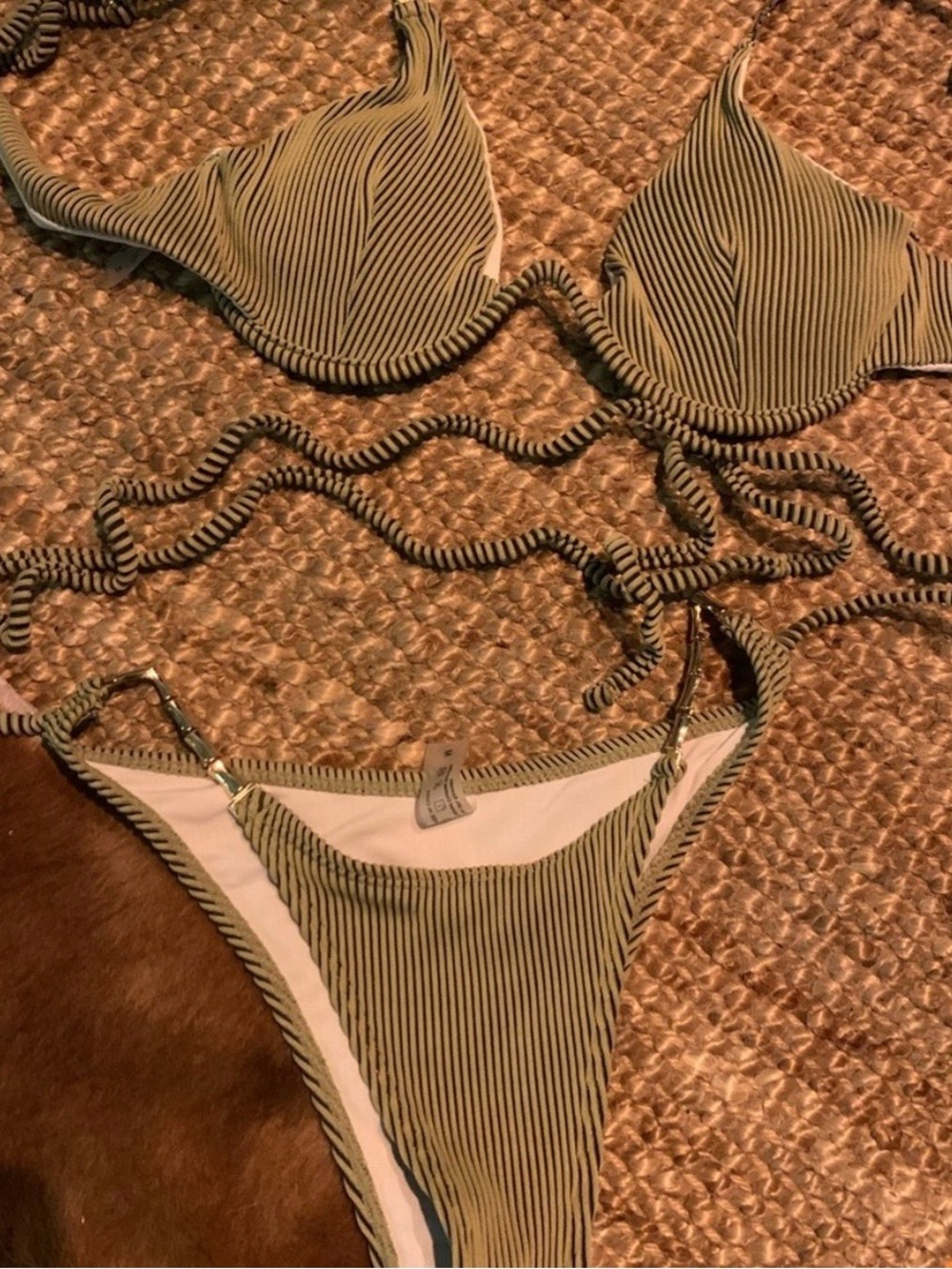 Striped Olive Green Bikini Set - Women